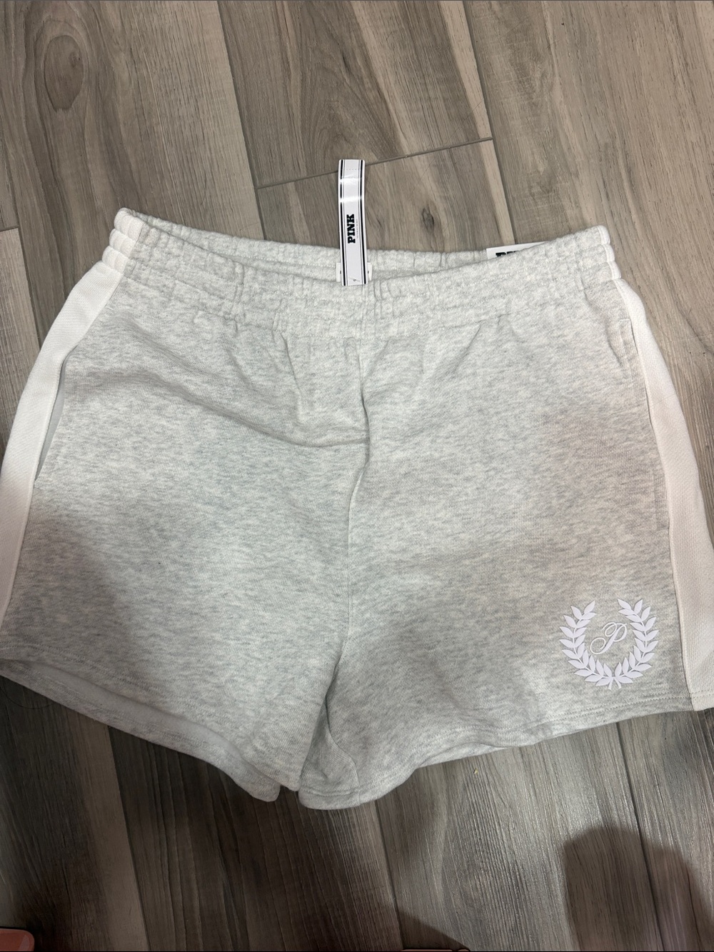 PINK Victoria's Secret Light Gray Athletic Lounge Shorts with White Trim